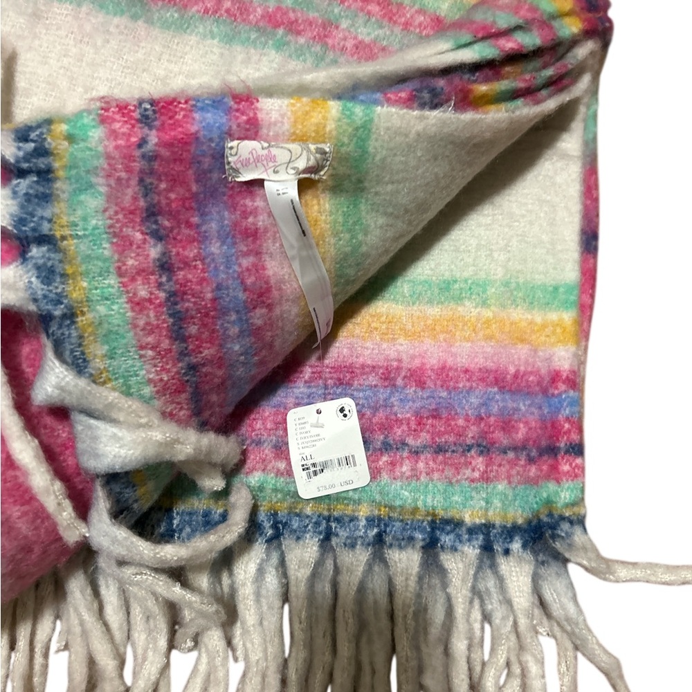 New Free People Pastel Rainbow Stripe Fringe Throw Blanket Soft Cozy - Picture 2 of 4